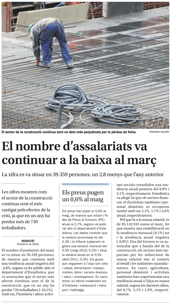 El nombre d'assalariats va continuar a la baixa al marc